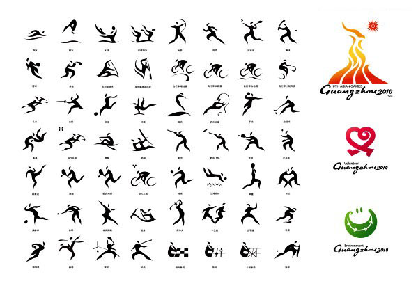 2010广州亚运会及体育项目各种图标矢量图