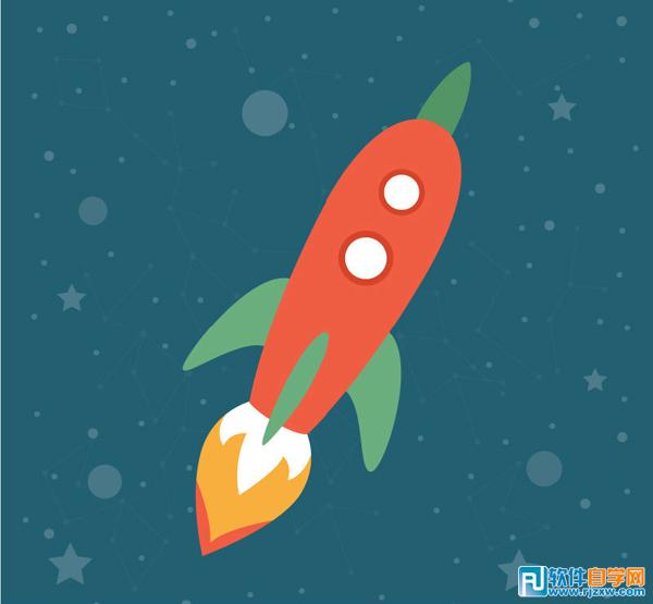 卡通飞入太空的火箭免费素材下载 - 软件自学网