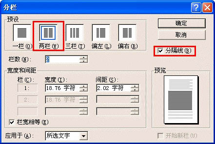 对文档进行分栏设置word段落