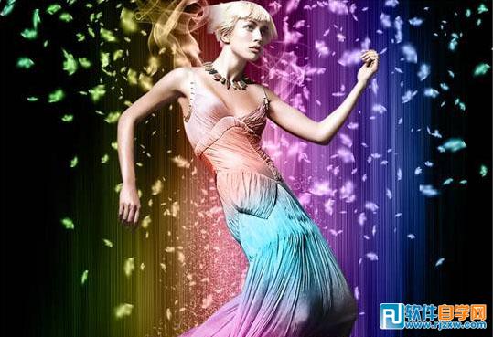 利用PS画笔给人物照片添加漂亮绚丽的背景 - 