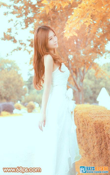 PS打造清爽橙红色外景美女图片