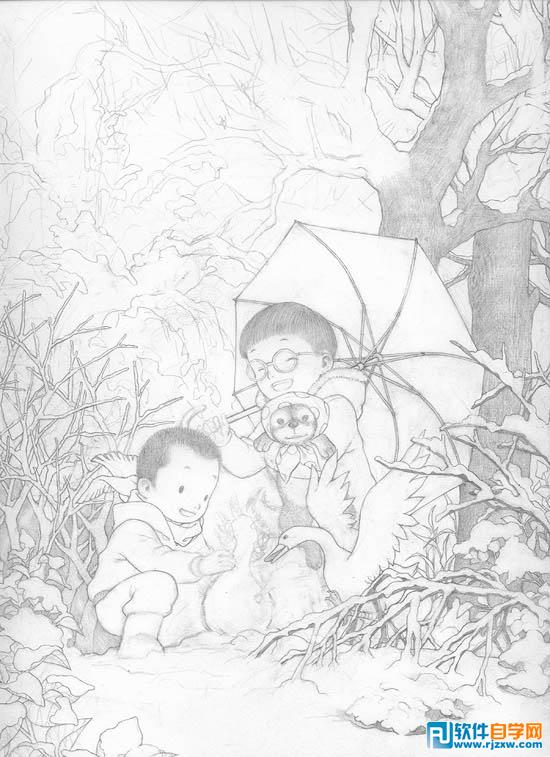 PS手绘 关于堆雪人的插画 - 2 - 软件自学网
