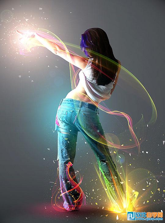 PS给美女图片加上绚丽的彩色光束 - 1 - 软件自学网