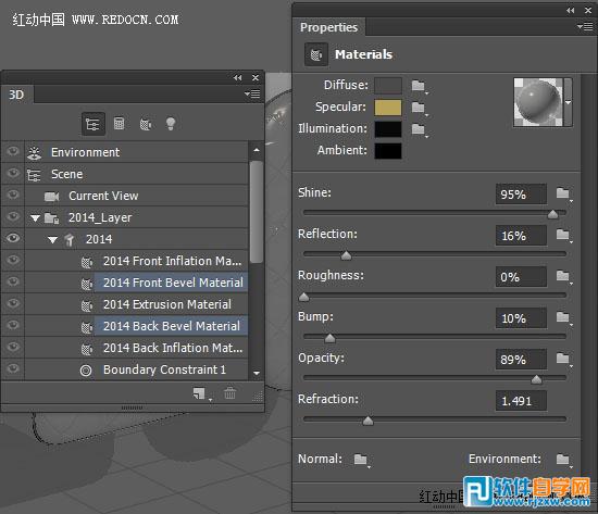 利用3d工具制作质感突出的古金属立体字_软件自学网
