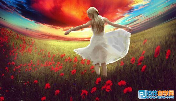 PS合成霞光中在花海起舞的女孩 PS教程 5 - 软