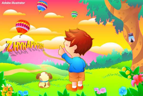 童真童趣儿童彩色卡通世界矢量图