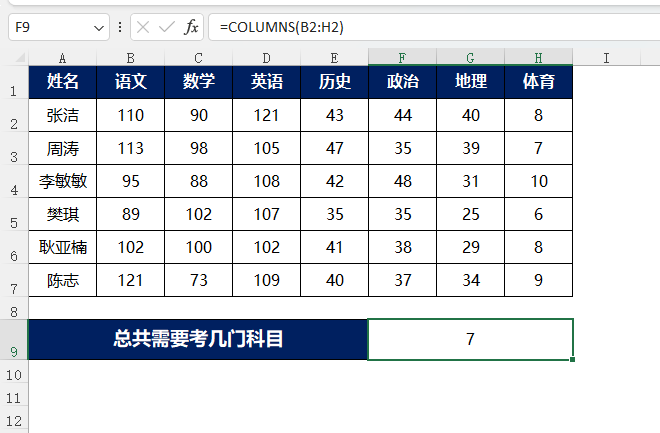 COLUMNS函数在EXCEL2021怎么使用第5步