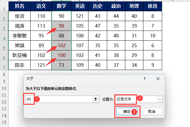 excel大于显示红色,小于显示绿色第3步