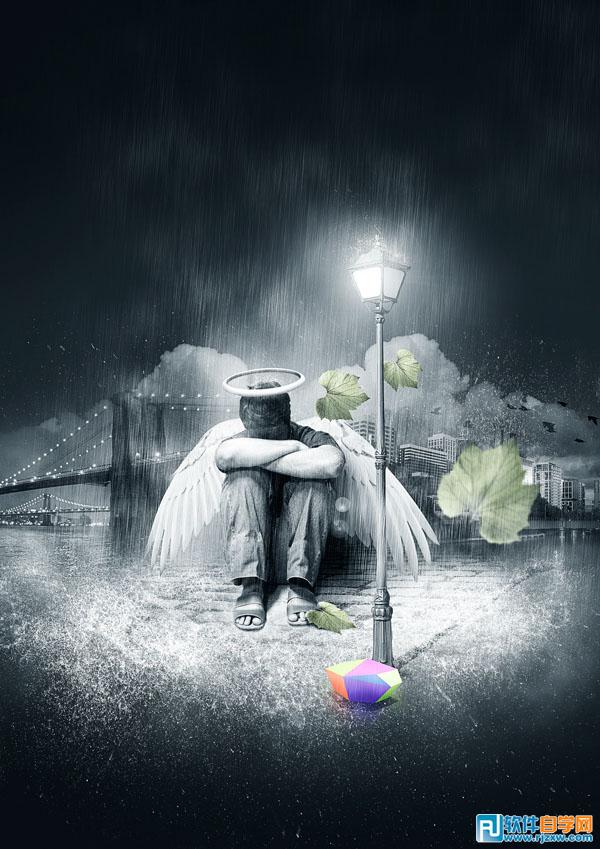 ps经典合成雨夜中失落的天使