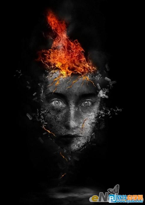 ps合成燃烧的破碎面具