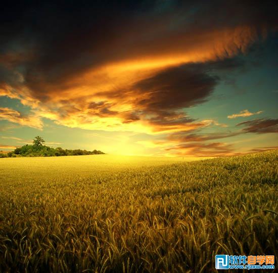 ps合成经典霞光草原上的接吻情侣