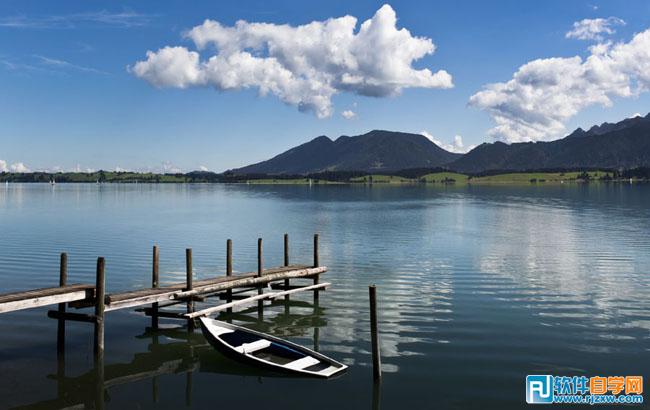 ps给湖面图片加上漂亮朝霞色